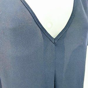 Sheer Chiffon Navy short sleeve blouse / V-neck